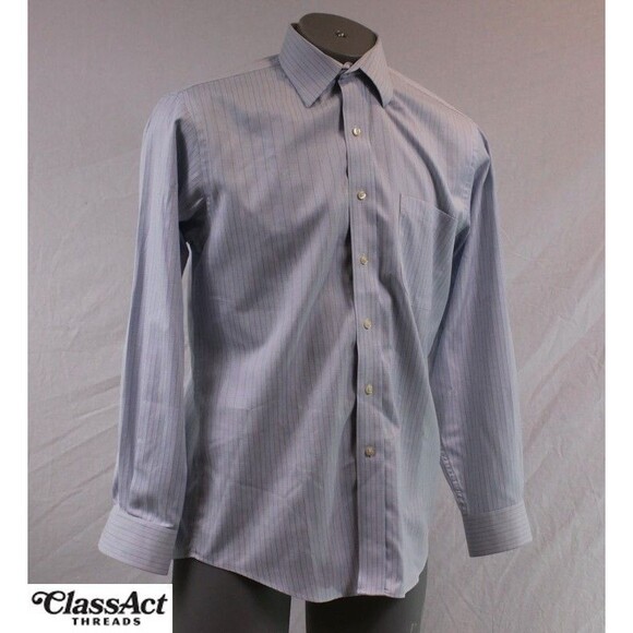 Jos A Bank Traveler Tailored Fit Blue Striped Long Sleeve Button Up Shirt Mens M - Picture 1 of 4